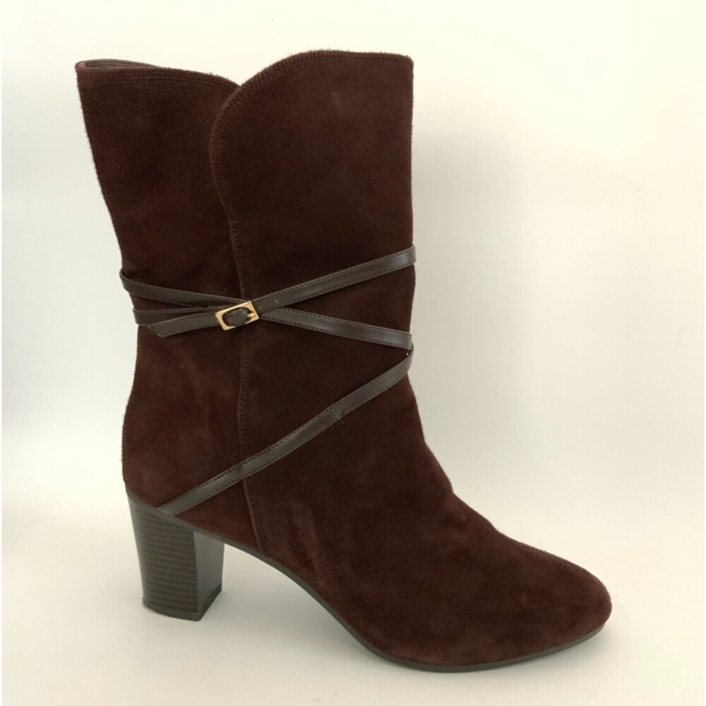 Isaac Mizrahi Live Mid-calf Suede Boots Brown 10 - Picture 2 of 16